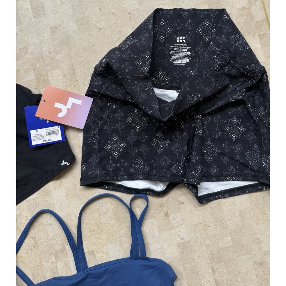 Joy Lab Lot of 3 NWT‎ Crop Top Floral Biker Shorts Blue Sports Bra Sz Small - Picture 4 of 6